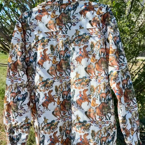Fall Cowgirl Button Up Shirt, Western Fall Cowboy Print Corduroy Shirt Jacket - Picture 3 of 7